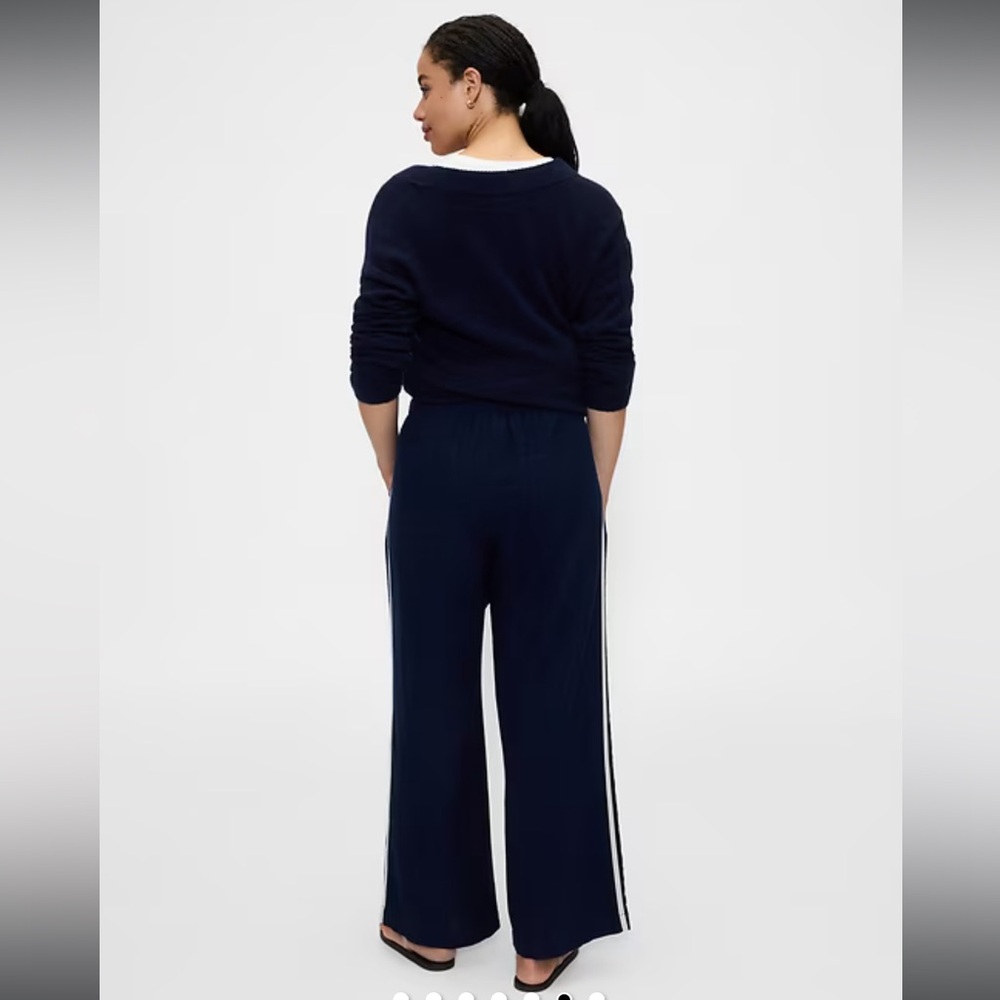 Gap Mid Rise Linen-Blend Wide-Leg Pants Navy XXL NWT - Picture 3 of 11